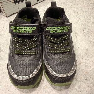 Skechers Kids' Black and Neon Green S-Lights Sneakers